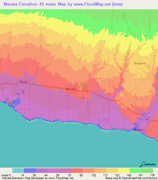 Manaia,New Zealand Elevation Map