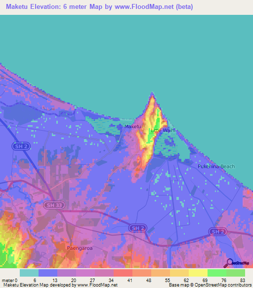 Maketu,New Zealand Elevation Map