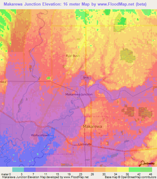 Makarewa Junction,New Zealand Elevation Map
