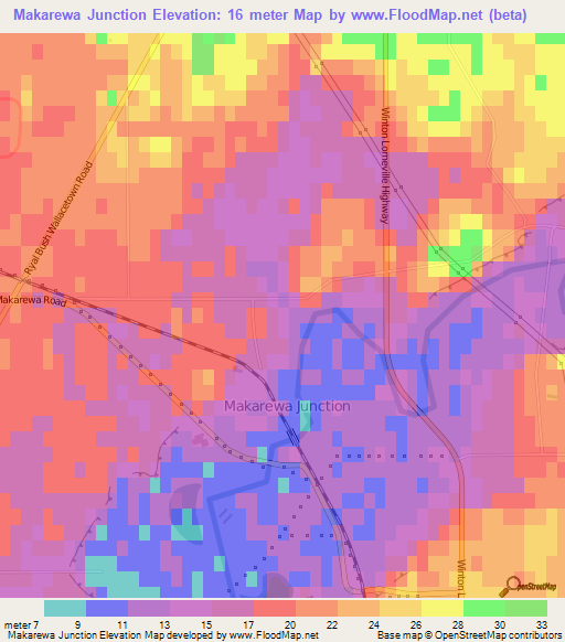 Makarewa Junction,New Zealand Elevation Map