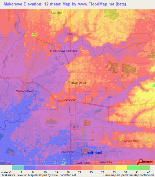 Makarewa,New Zealand Elevation Map