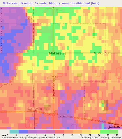 Makarewa,New Zealand Elevation Map