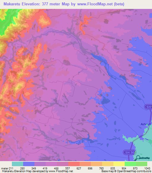 Makaretu,New Zealand Elevation Map