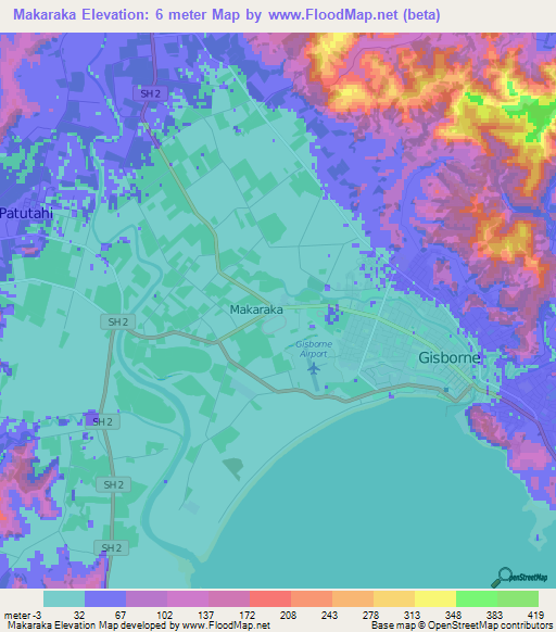 Makaraka,New Zealand Elevation Map
