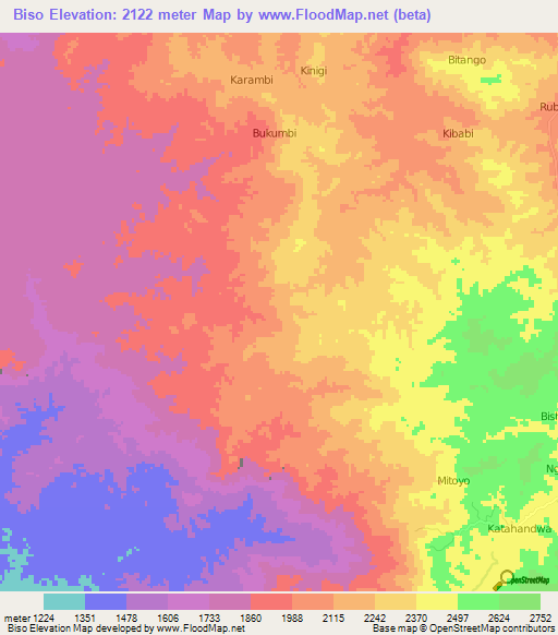 Biso,Congo (Kinshasa) Elevation Map