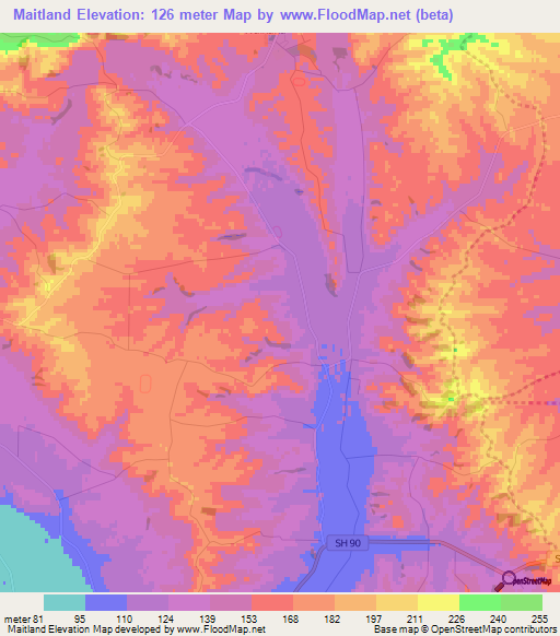 Maitland,New Zealand Elevation Map