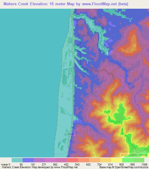 Mahers Creek,New Zealand Elevation Map