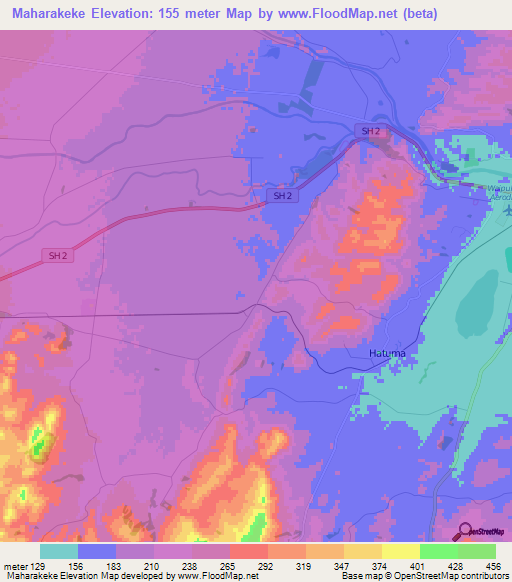 Maharakeke,New Zealand Elevation Map