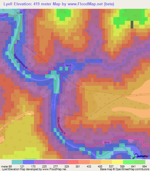 Lyell,New Zealand Elevation Map