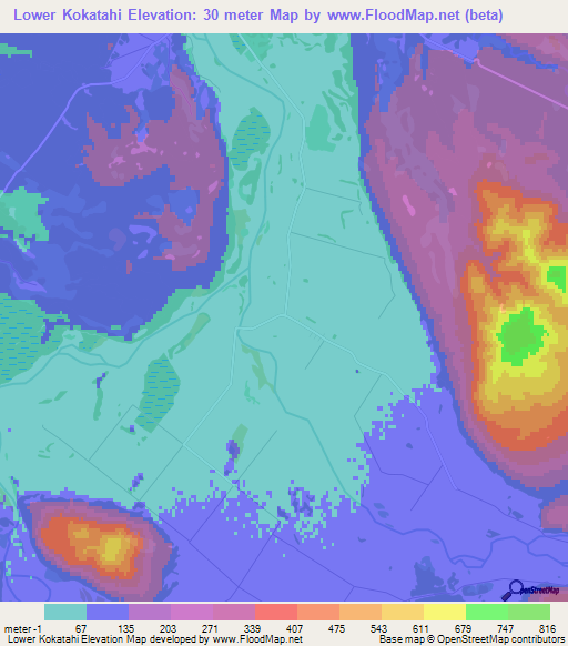 Lower Kokatahi,New Zealand Elevation Map