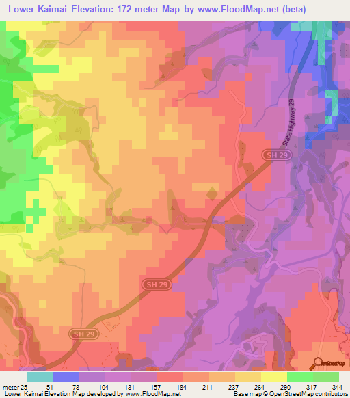 Lower Kaimai,New Zealand Elevation Map