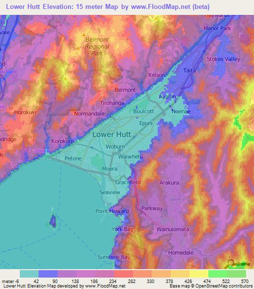 Lower Hutt,New Zealand Elevation Map