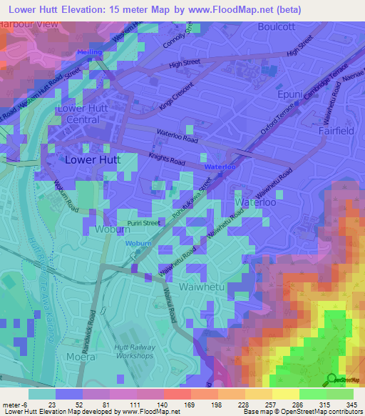 Lower Hutt,New Zealand Elevation Map