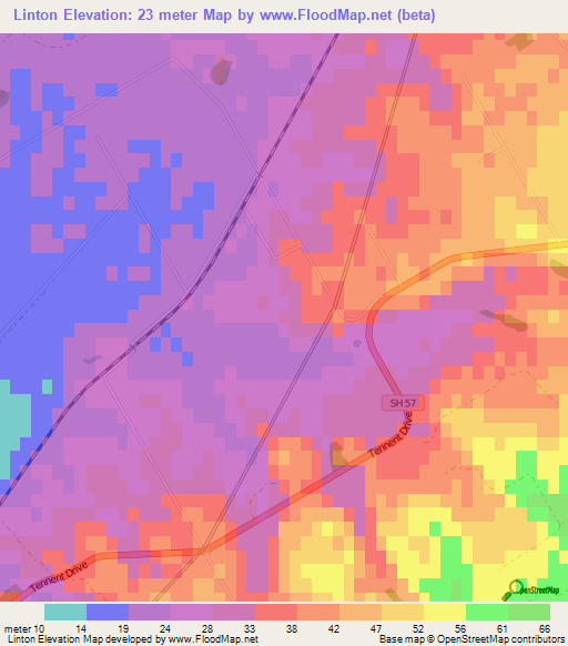 Linton,New Zealand Elevation Map