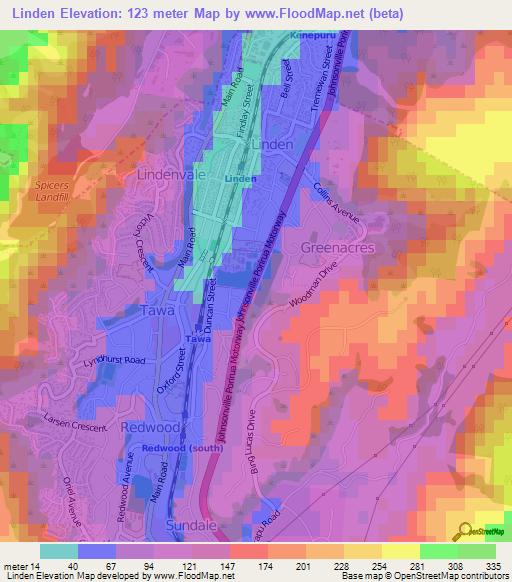 Linden,New Zealand Elevation Map