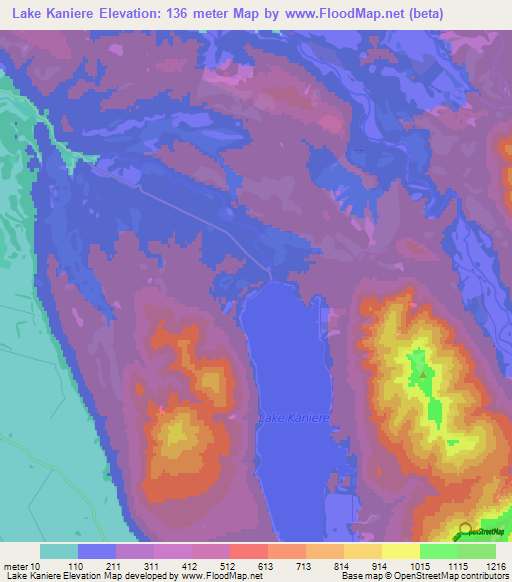 Lake Kaniere,New Zealand Elevation Map