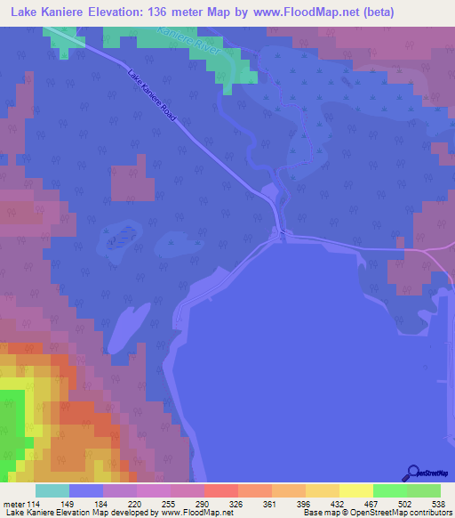 Lake Kaniere,New Zealand Elevation Map