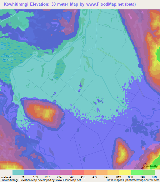 Kowhitirangi,New Zealand Elevation Map