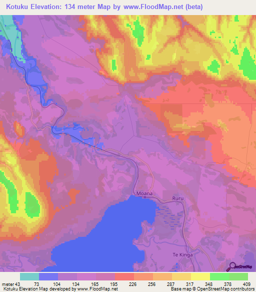 Kotuku,New Zealand Elevation Map