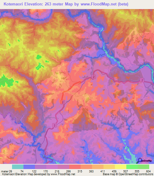 Kotemaori,New Zealand Elevation Map