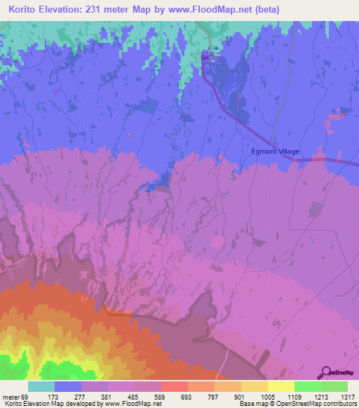 Korito,New Zealand Elevation Map