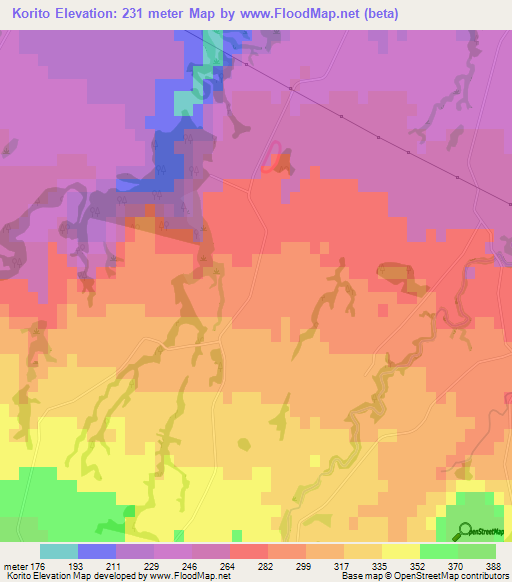 Korito,New Zealand Elevation Map
