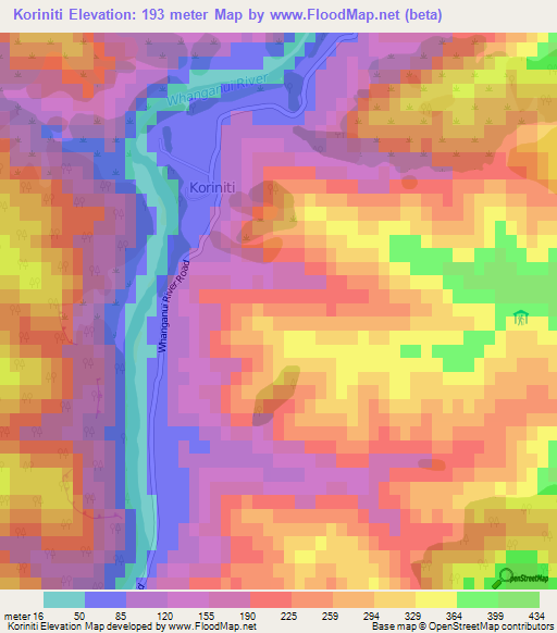 Koriniti,New Zealand Elevation Map