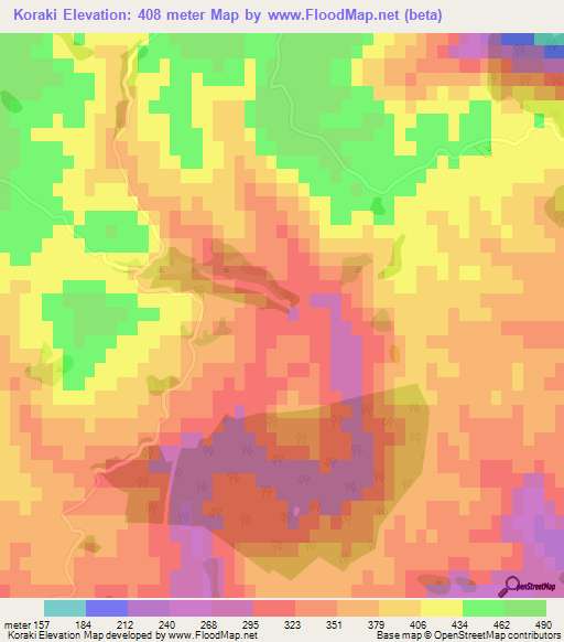 Koraki,New Zealand Elevation Map