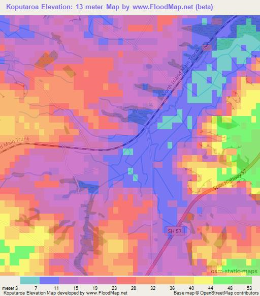 Koputaroa,New Zealand Elevation Map