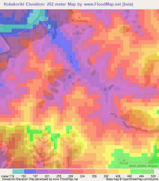 Kokakoriki,New Zealand Elevation Map