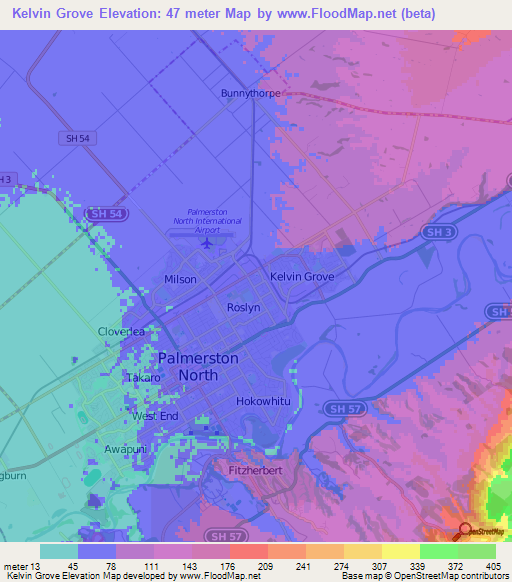 Kelvin Grove,New Zealand Elevation Map