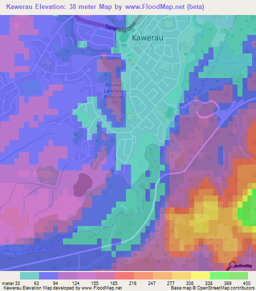 Kawerau,New Zealand Elevation Map