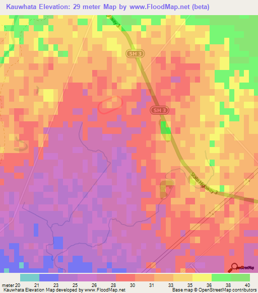 Kauwhata,New Zealand Elevation Map