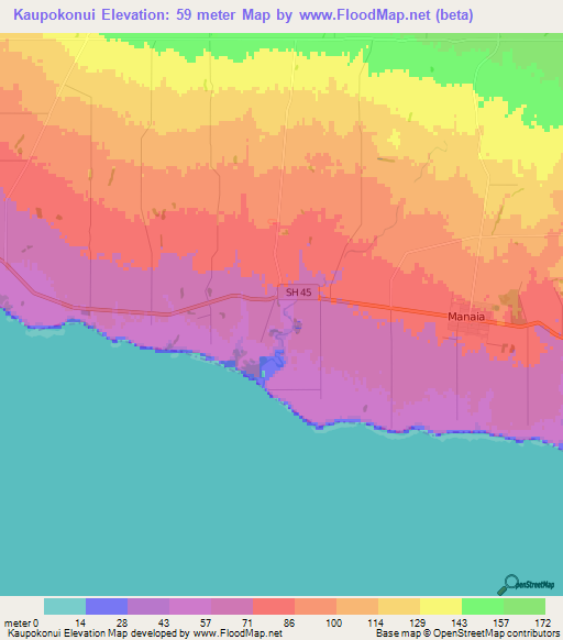 Kaupokonui,New Zealand Elevation Map