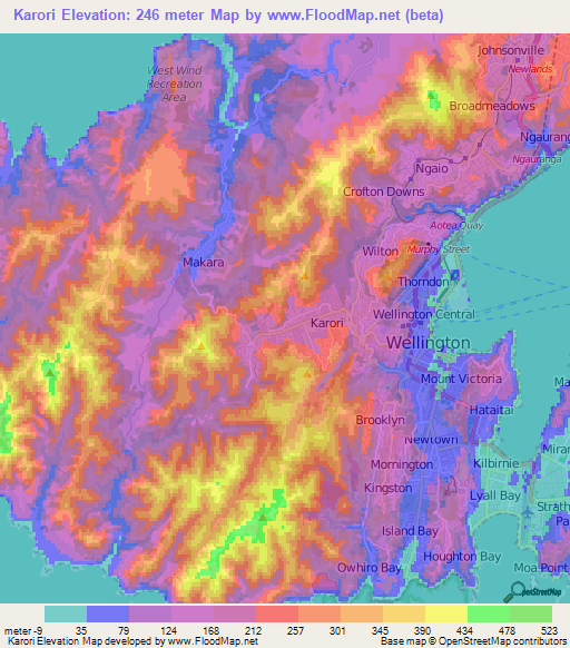 Karori,New Zealand Elevation Map