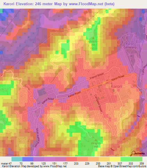 Karori,New Zealand Elevation Map