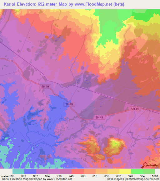 Karioi,New Zealand Elevation Map