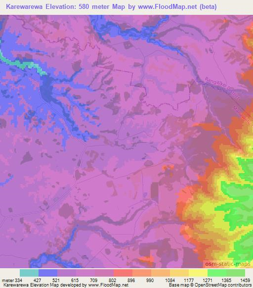 Karewarewa,New Zealand Elevation Map