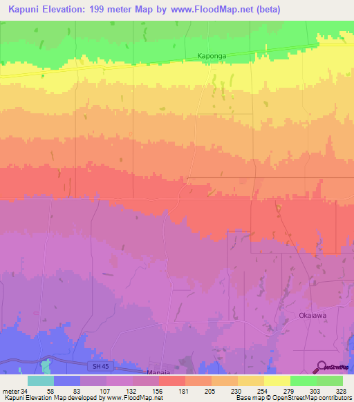 Kapuni,New Zealand Elevation Map