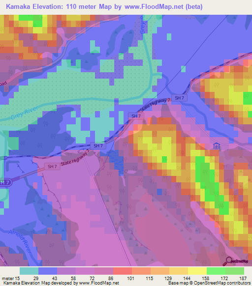 Kamaka,New Zealand Elevation Map