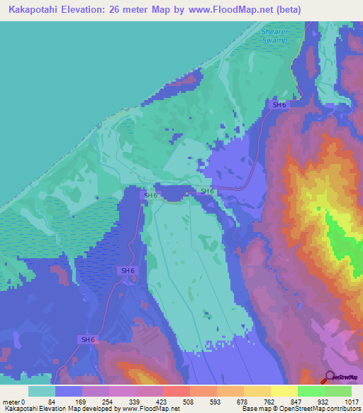 Kakapotahi,New Zealand Elevation Map