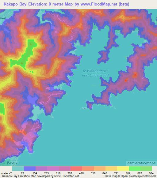 Kakapo Bay,New Zealand Elevation Map