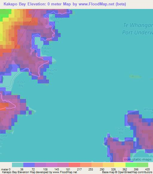 Kakapo Bay,New Zealand Elevation Map