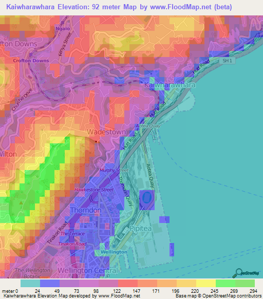 Kaiwharawhara,New Zealand Elevation Map