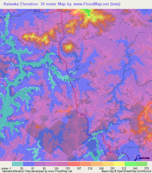 Kaiwaka,New Zealand Elevation Map