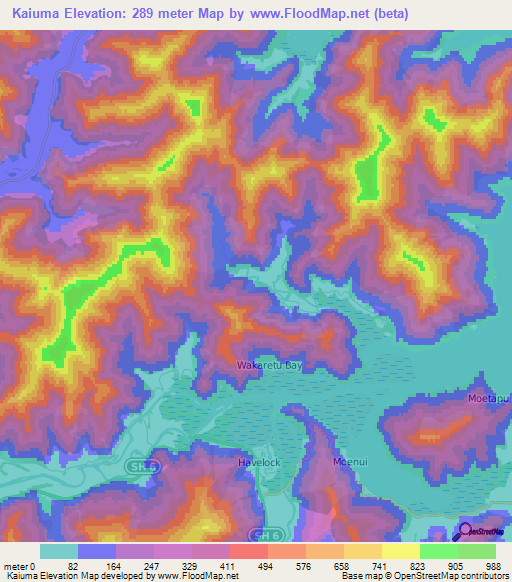 Kaiuma,New Zealand Elevation Map
