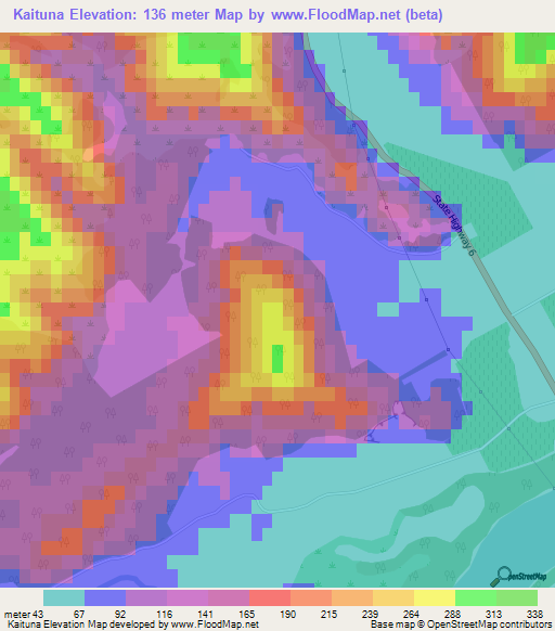 Kaituna,New Zealand Elevation Map