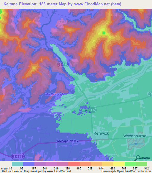 Kaituna,New Zealand Elevation Map