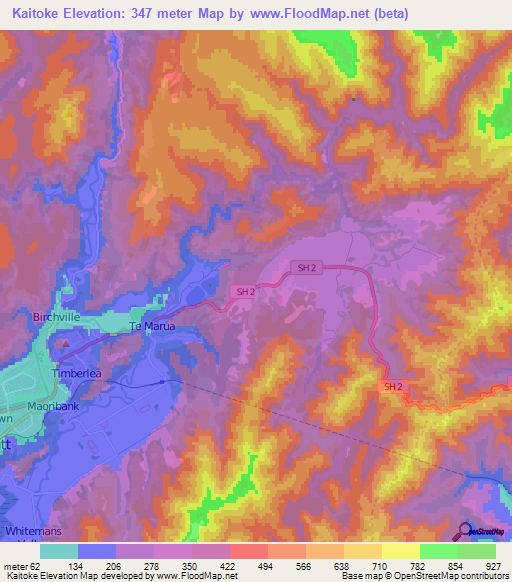 Kaitoke,New Zealand Elevation Map