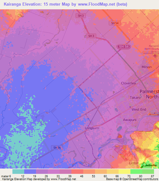 Kairanga,New Zealand Elevation Map